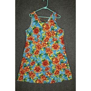 Vintage Carolina Colours Dress Women's 16 Sundress Blue Sunflowers Sleeveless